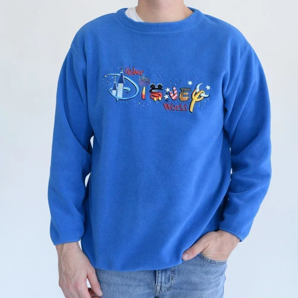 Disney Blue Walt Disney World Crewneck Fleece  Sweater ~Medium